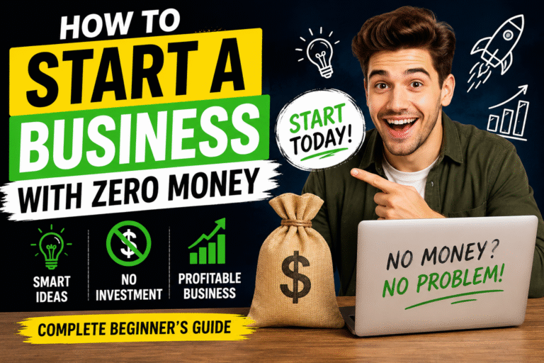 How to Start a Business With Zero Money – entrepreneur planning a new business using a laptop and free online tools